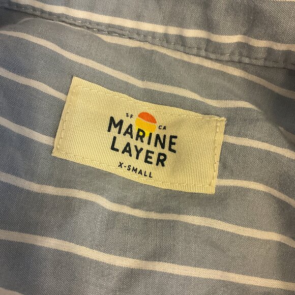 Marine Layer Blouse XS Blue White Stripe Button Front Long Sleeve - Picture 12 of 12